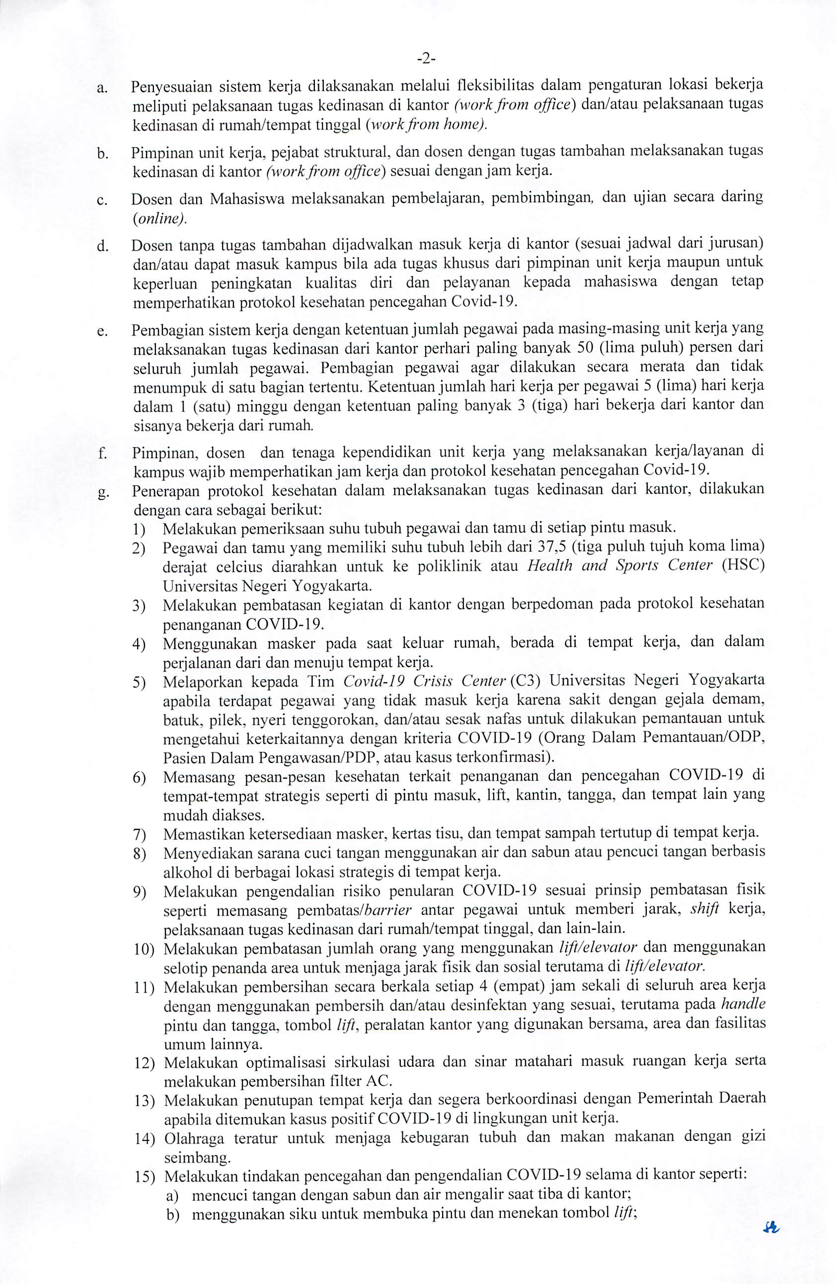 SURAT EDARAN NO 20/SE/2020 tentang Sistem Kerja Pegawai Universitas Negeri Yogyakarta dalam Tatanan Normal Baru