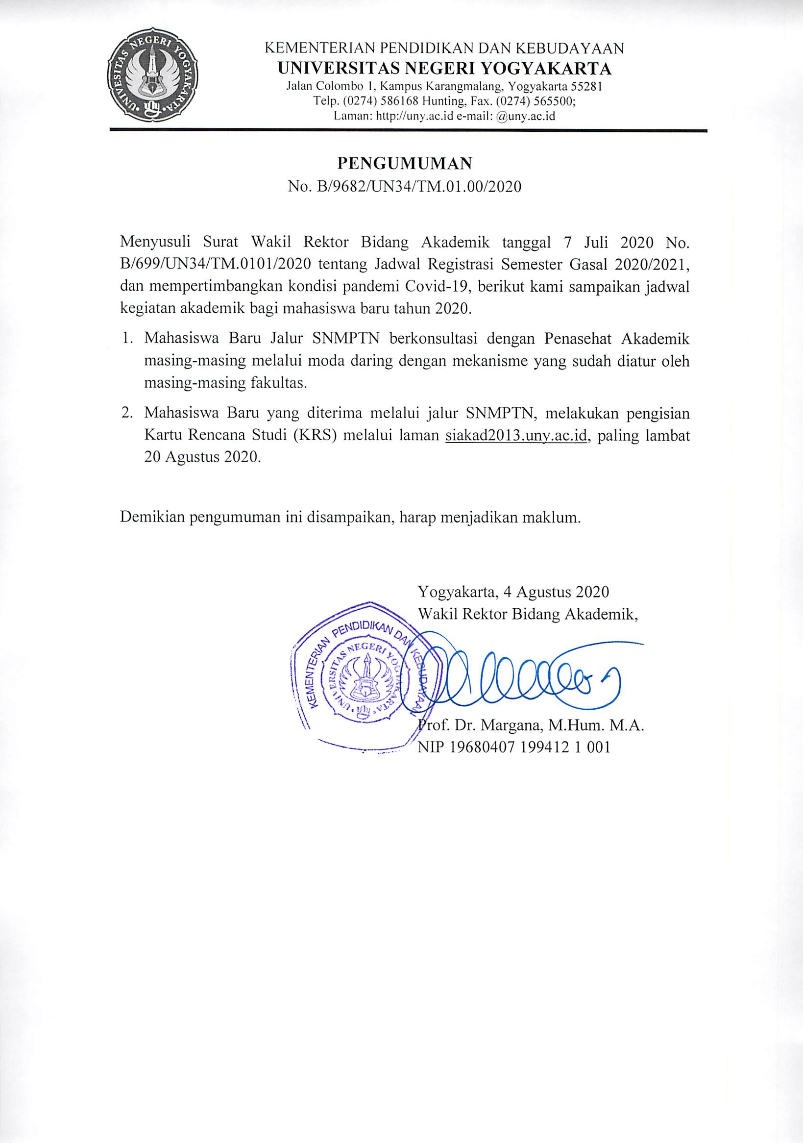 PENGISIAN KARTU RENCANA STUDI (KRS) MAHASISWA BARU JALUR SNMPTN 2020