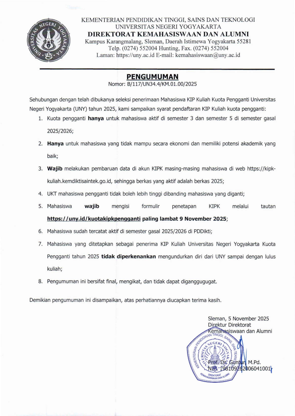 KIPK Kuota Pengganti