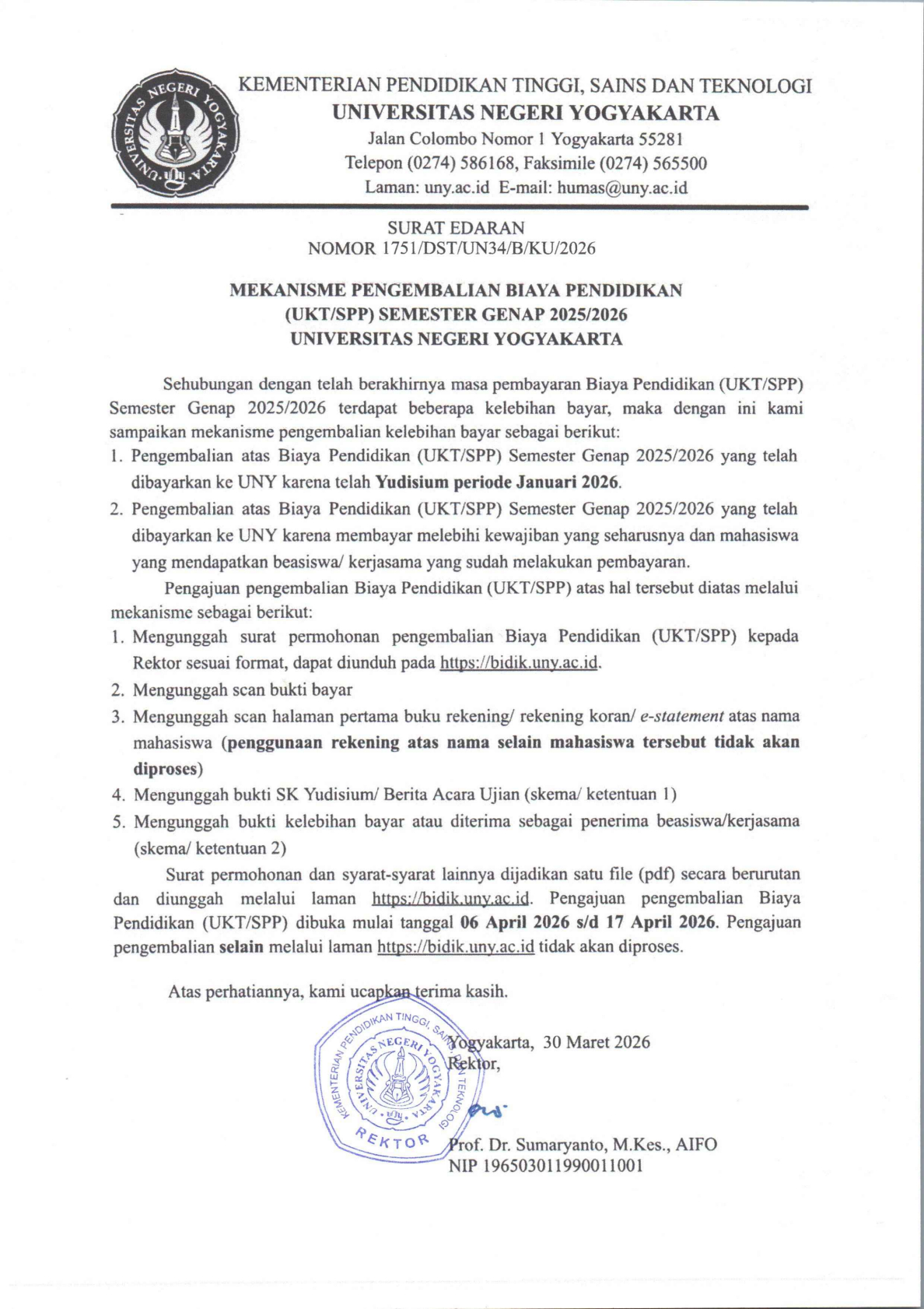 Pengembalian UKT Genap